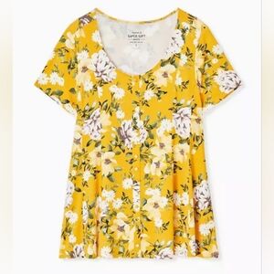 torrid Yellow Floral Super Soft Button Front Seam Top